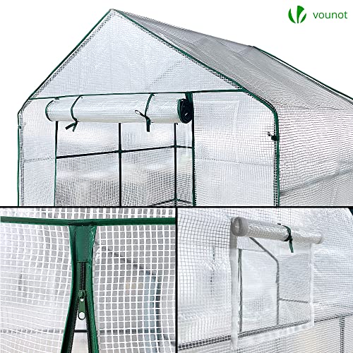 Foto von VOUNOT® Gewächshaus Foliengewächshaus, begehbares Gartenhäuschen mit 8 Regalebenen, Tomatenhaus Tomatengewächshaus, Weiß 143x143x195cm