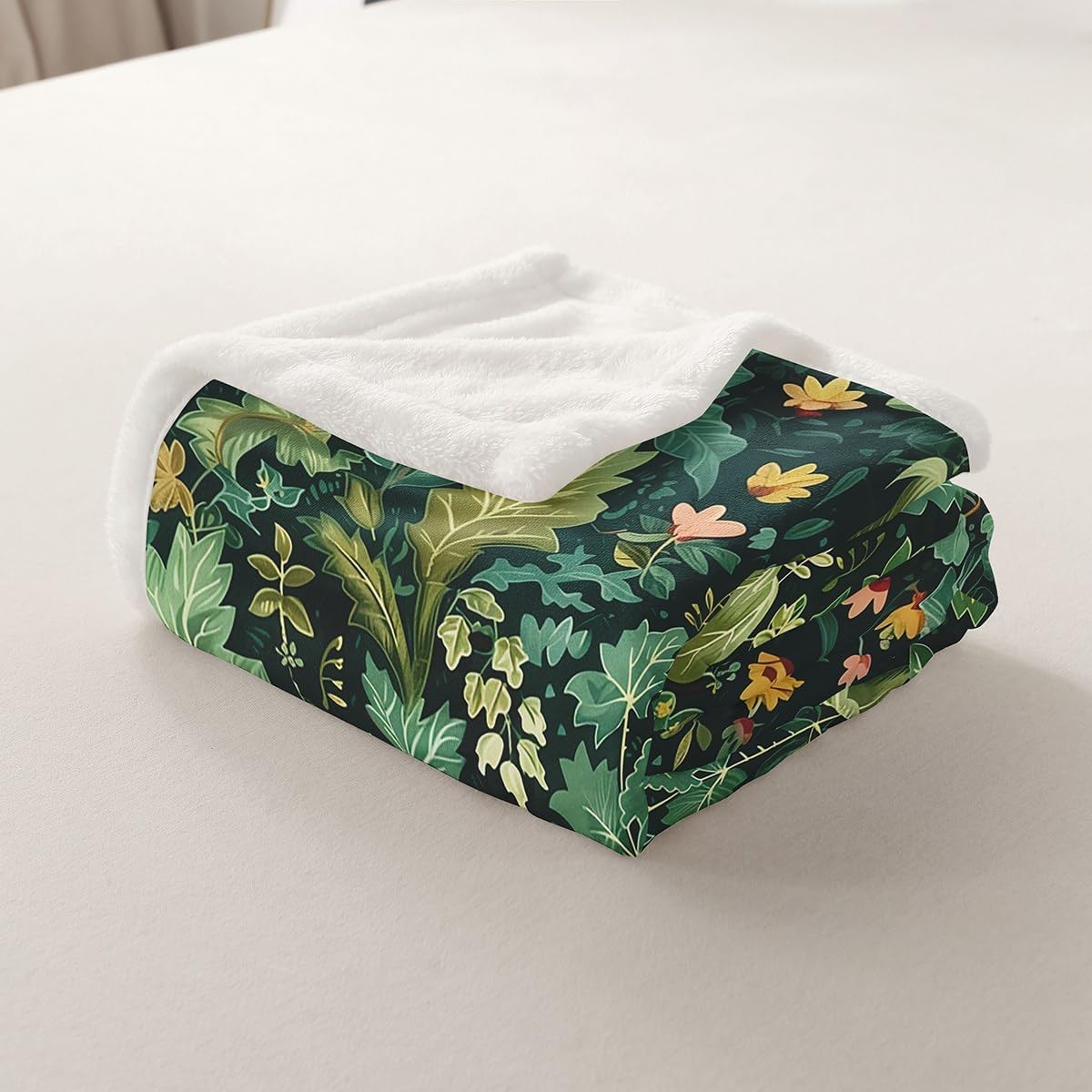 Erosebridal Rustic Plant Sherpa Blanket Dark Green Leaf Floral Throw 50"X60" Throw Bed Blanket Spring Botanical Fleece Blankets Country Vintage Farmhouse Fuzzy Blankets for Kids Teen Adults - Image 5