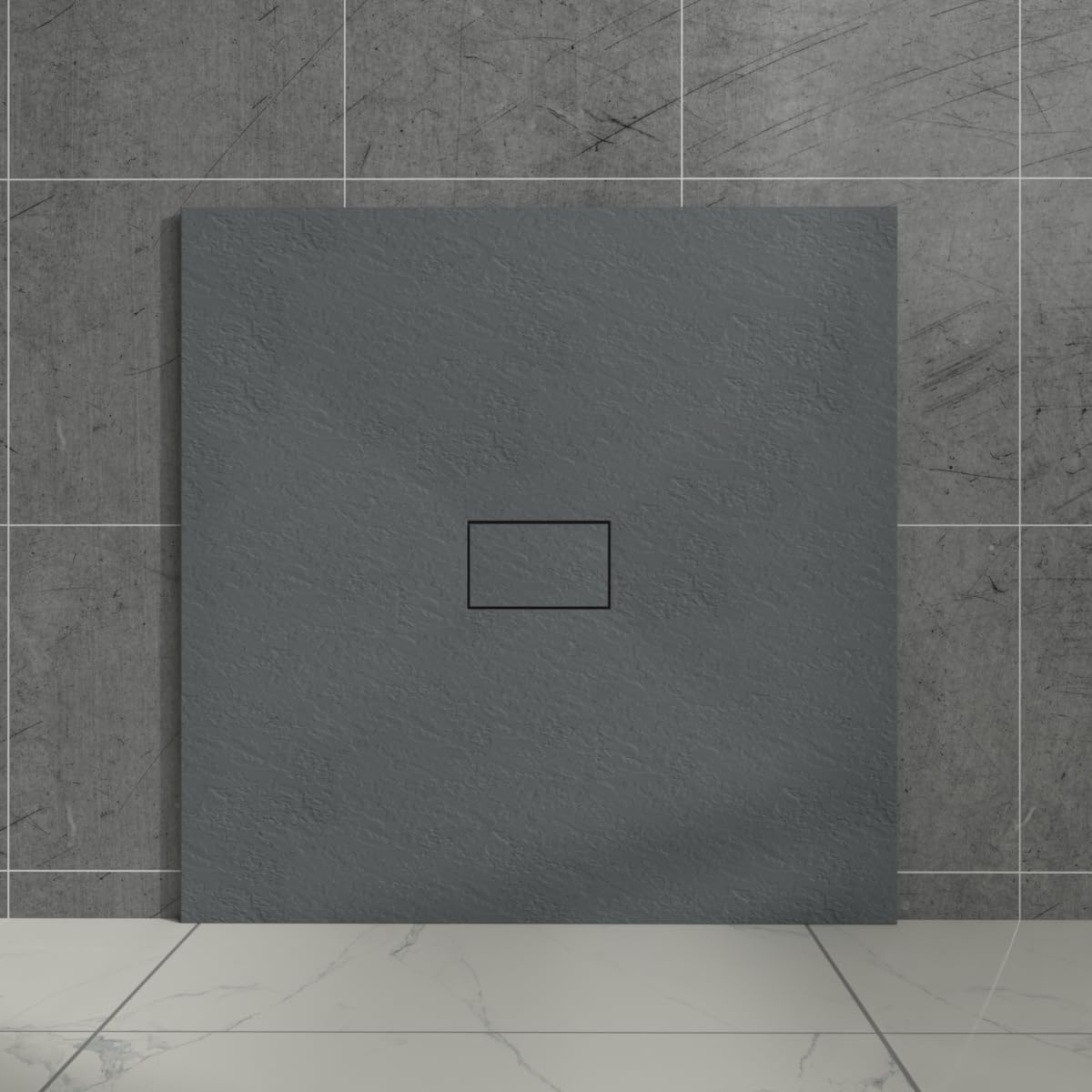 Aquariss Anthracite 1000X1000mm Square Shower Tray With Waste Trap Slate Effect Slip-Resistant Cubicle Base For Bathroom Enclosures Wetroom