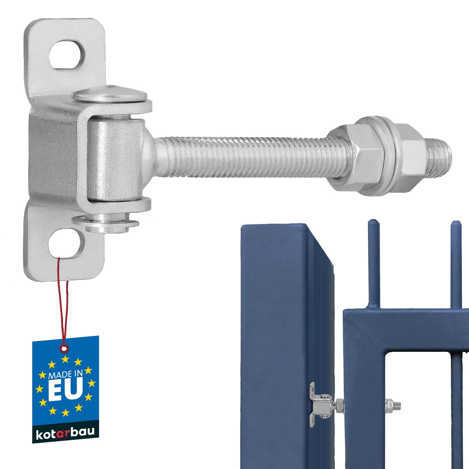 Kotarbau Silver Kotarbau® Gate Hinge - Steel - 115 Mm (4.5 Inches) M12 - Adjustable - Heavy Duty Hinges - Garden Gate Hinges - Robust Hinge On Plate