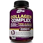 NutriFlair Multi Collagen Peptides 2250mg - Type I, II, III, V, X - Collagen Supplements Complex Powder Pills for Women and Men - Hydrolyzed Protein, Healthy Hair, Skin, Nails - Non-GMO (180 Capsules)