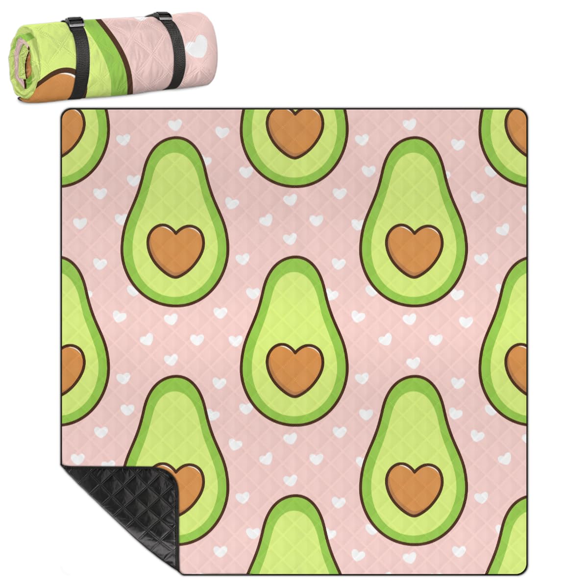Shimoshe Extra Large Picnic Blankets 79”x 79”, Lovely Avocado Print Waterproof Foldable Picnic Mat with Straps Portable Beach Blanket for Camping Park Grass Beach Indoor