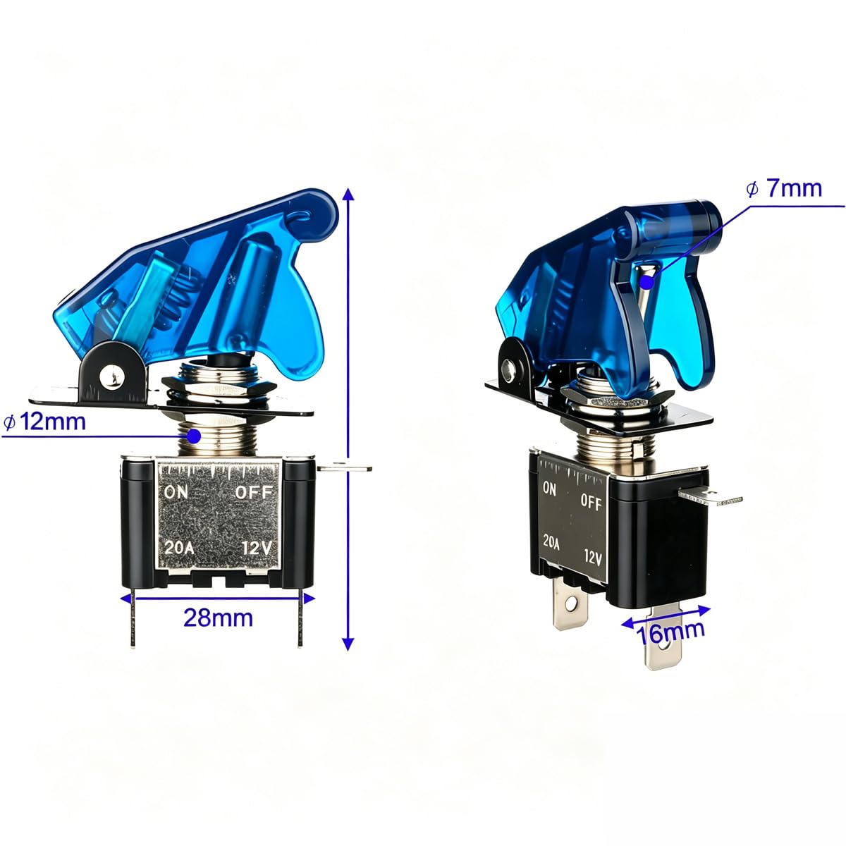 Gebildet 3 Piezas Conmutador de Palanca con Luz LED Azul, 20A 12V-24VDC, Interruptor de Palanca 2 Posiciones ON/Off 3 Pin SPST, Rocker Toggle Switch para Auto Vehiculo Barco