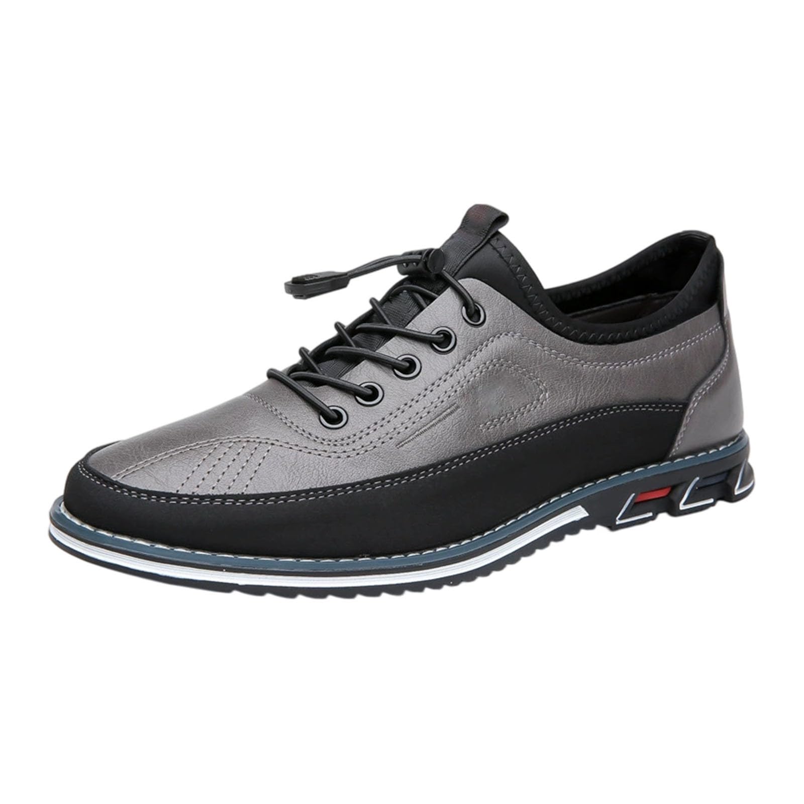 Scarpe da uomo in pelle casual con lacci elastici a chiusura rapida, Grigio