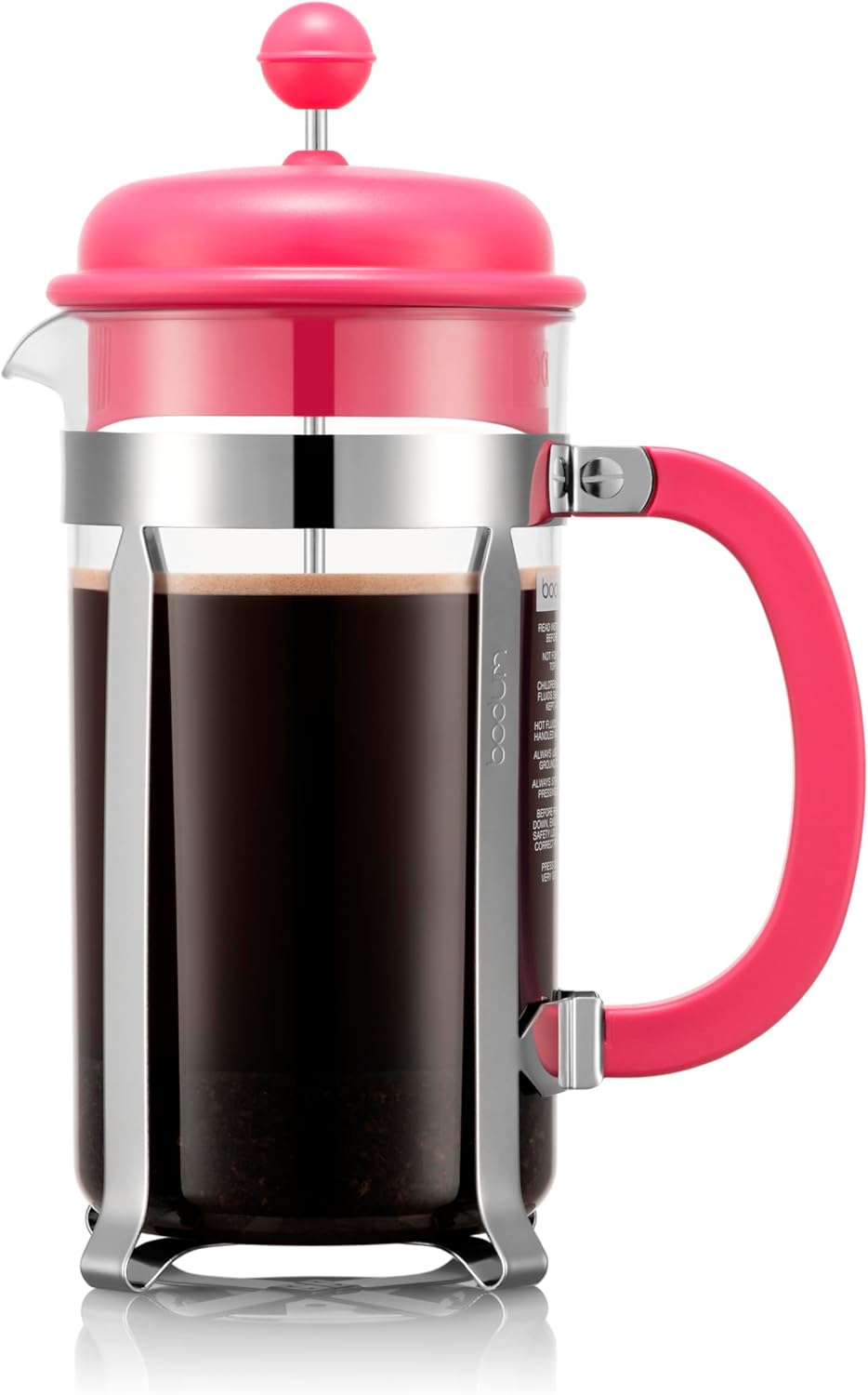 Bodum 34oz Caffettiera French Press Coffee Maker with Reusable Stainless Steel Filter, BPA-Free Plastic Carafe, Bubblegum Pink