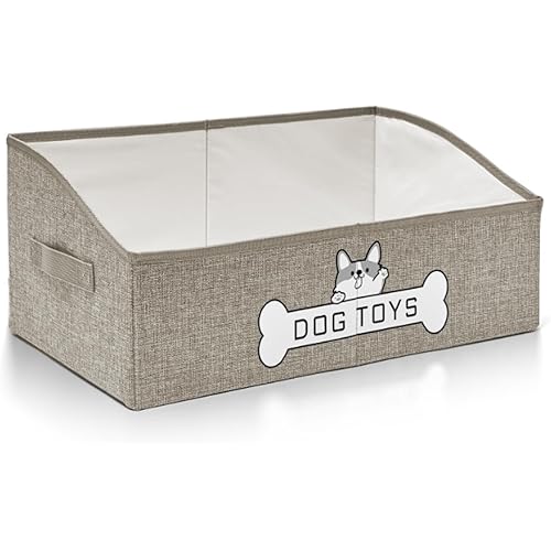 Dog Toy Basket, Collapsible Dog Toy Box with Handle, Perfect for Storing Pet Toys and Accessories (Light Khaki)