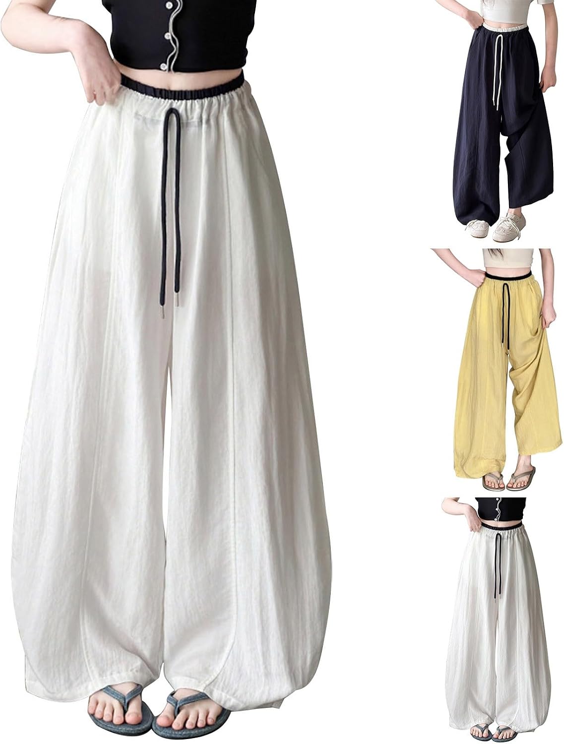 Girls Wide Leg Pants Casual Baggy Elastic High Waist Sweatpants Teen Quick Dry Color Block Straight Outdoor Hiking
