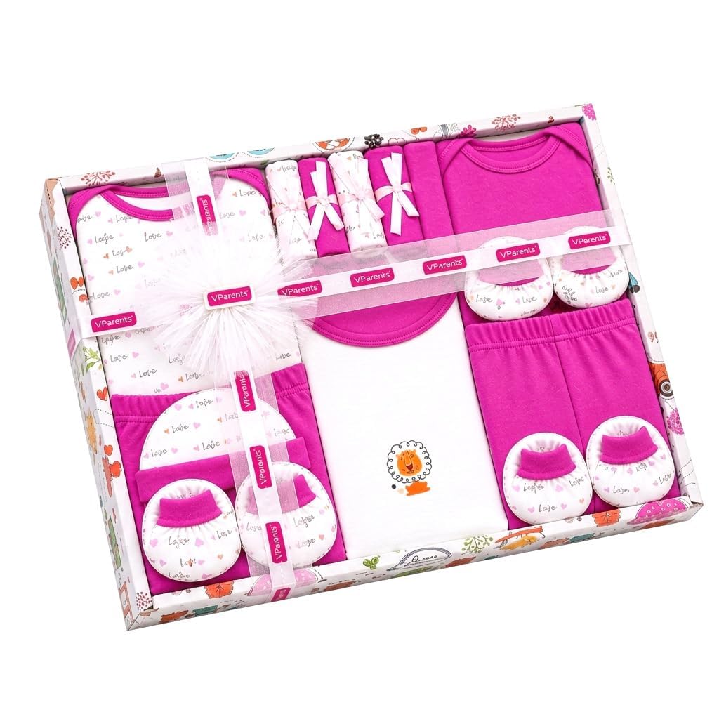 VParents New Born Baby Gift Set for Baby Shower Boys and Girls just Born (Pack of 13) Pink-picture-22