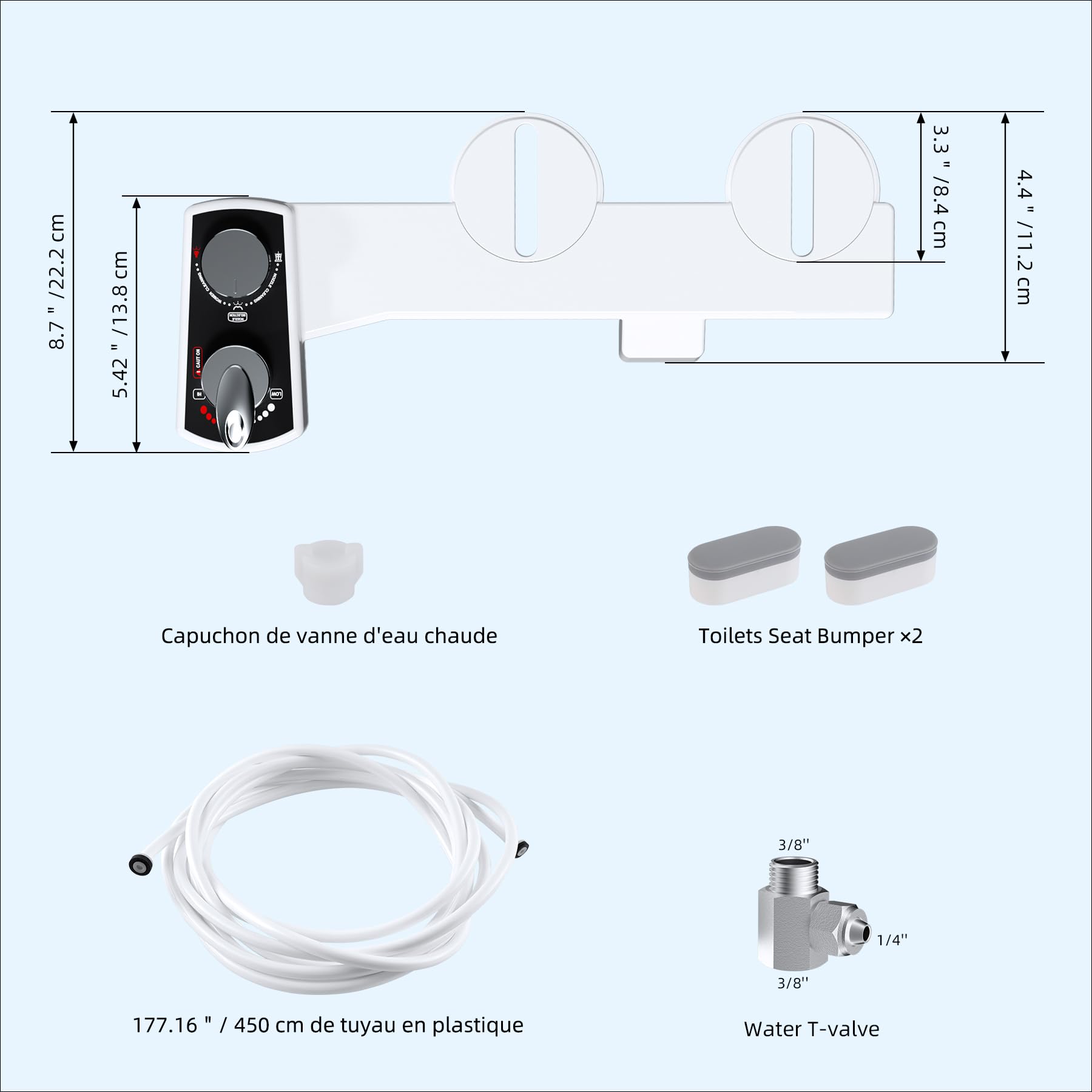 Hibbent Attachment de siège de toilette bidet, bidet pulvérisateur chaud et froid non électrique mécanique, double buse auto-nettoyante, bidet à jet d'eau douce pour toilettes