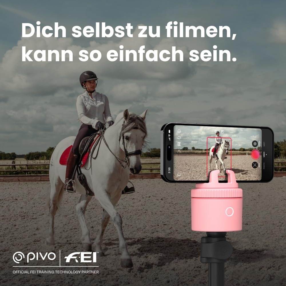 Pivo Equestrian Pod Automatische Pferde-, Gesichts- und Körperverfolgung, KI-gesteuerter 360° Handyhalterung, Pferde zum Reiter, Auto-Zoom, freihändige Foto- und Videoaufnahme Standalone (Pink)