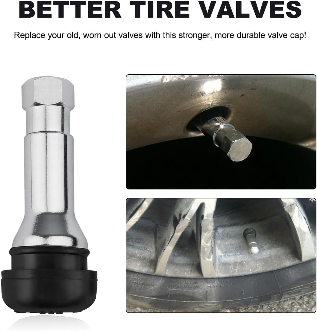 KVAEY 5 PCS TR413AC Tire Valve Stems, Chrome Rubber Tubeless Valve Stems Suit for 0.453 inch Rim Holes, Snap-in Tyre Metal Stems for Standard Vehicle Tires, Car Accessories (Black)
