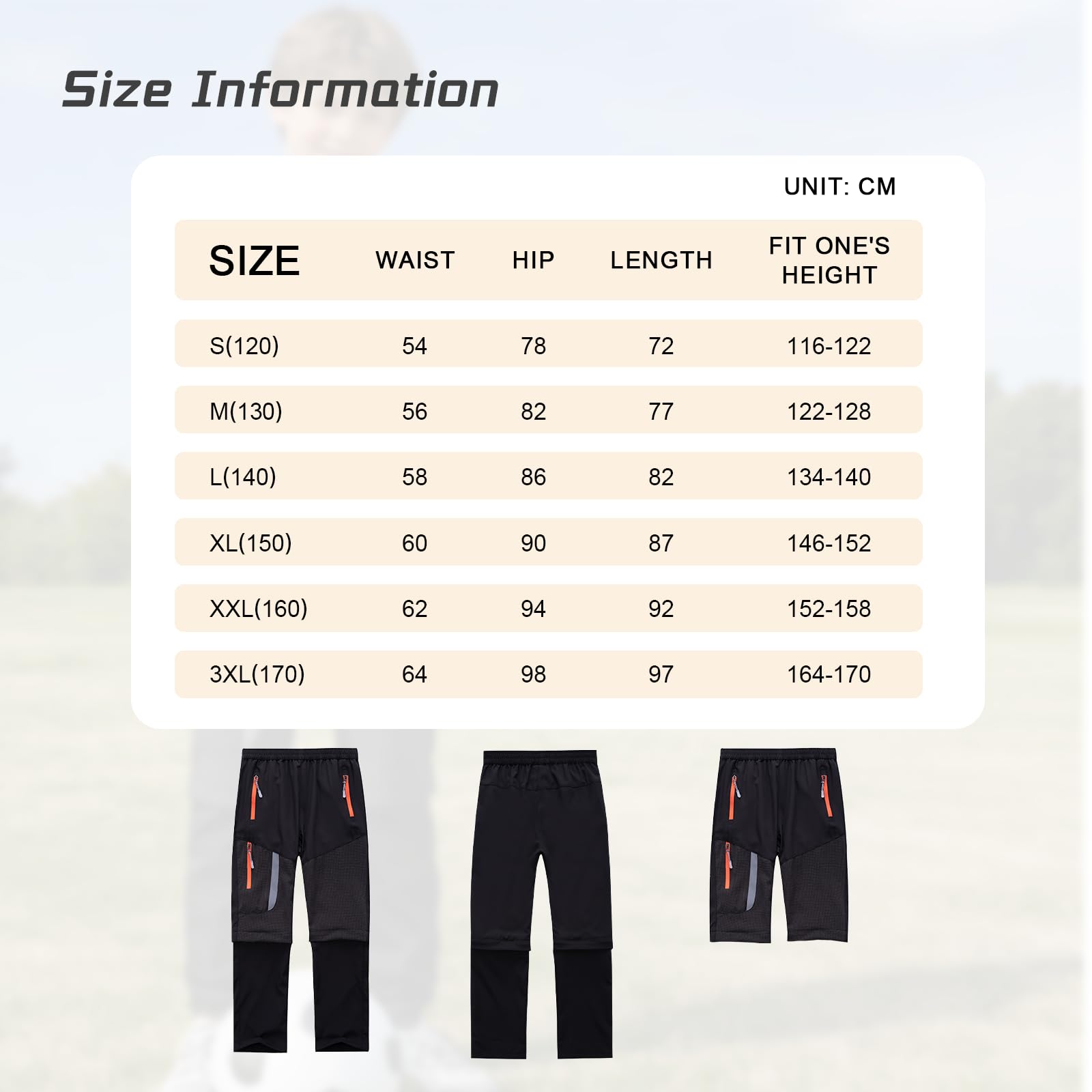 SUKUTU Pantalon 2 en 1 zippé pour garçons et Filles Pantalon de randonnée d'été Convertible Séchage Rapide Short léger pour activités de Plein air