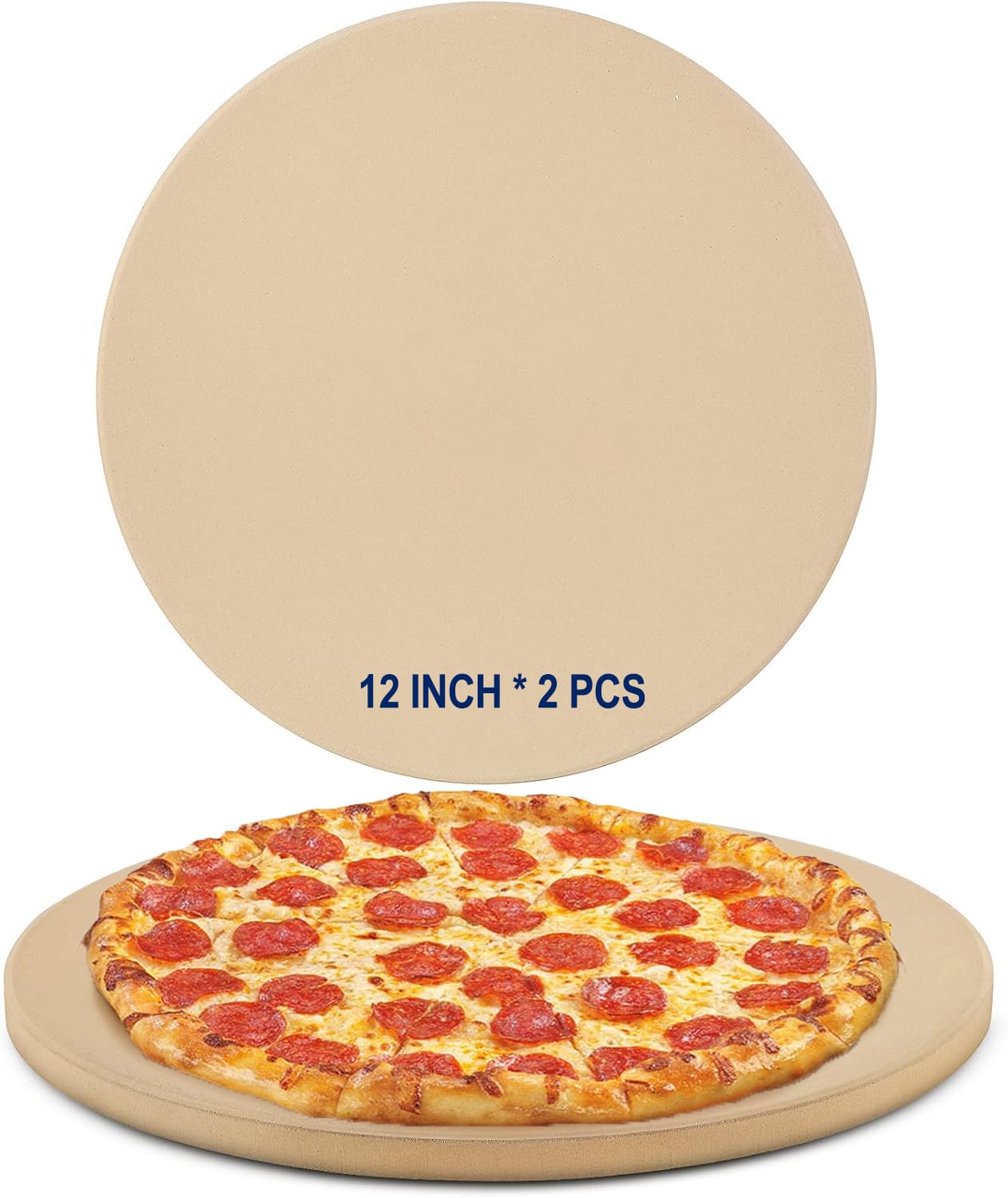 Generic 2 pcs 12 INCH Round Pizza Baking Stone, Food Safe,Heavy Duty Cordierite Pizza Stone for Oven and Grill, Thermal Shock Resistant, Ideal for Baking Crisp Crust Pizza, Bread and More, White