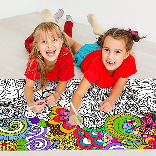 Dvbonike Jumbo Mandala Coloring Poster Giant Flower Diy Drawing Paper Art Blank Banner 55.1 X 23.6 Inch Coloring Table Cover Wall Decoration School Group Activities For Kids Arts Craft Party Suppiles #TOP3
