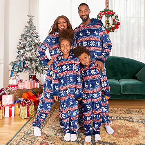 PopReal Christmas Pajamas for Family Onesies Plus Size and Dog, Matching PJs Hoodie Sleeper Snowflake Plush Cozy Warm2
