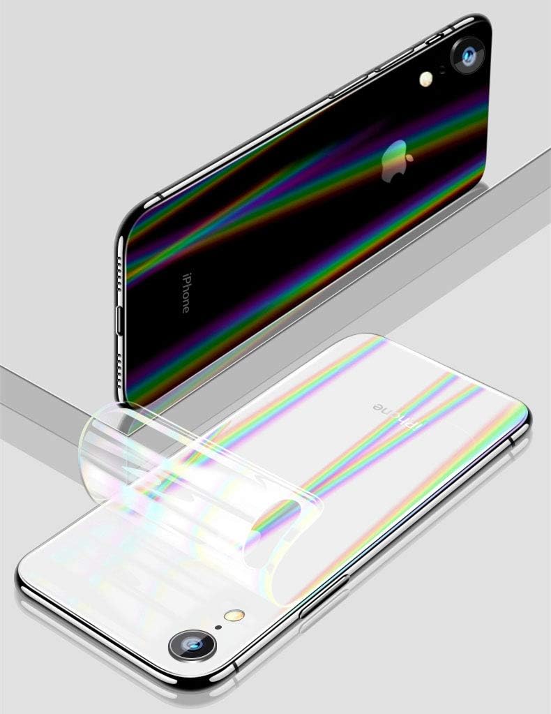 ANOLE Compatible for iPhone XR Case, Ultra-Thin Clear Soft TPU Protective Cover + [Aurora Laser Psychedelic Holographic Rainbow Phone Back Screen Protector]