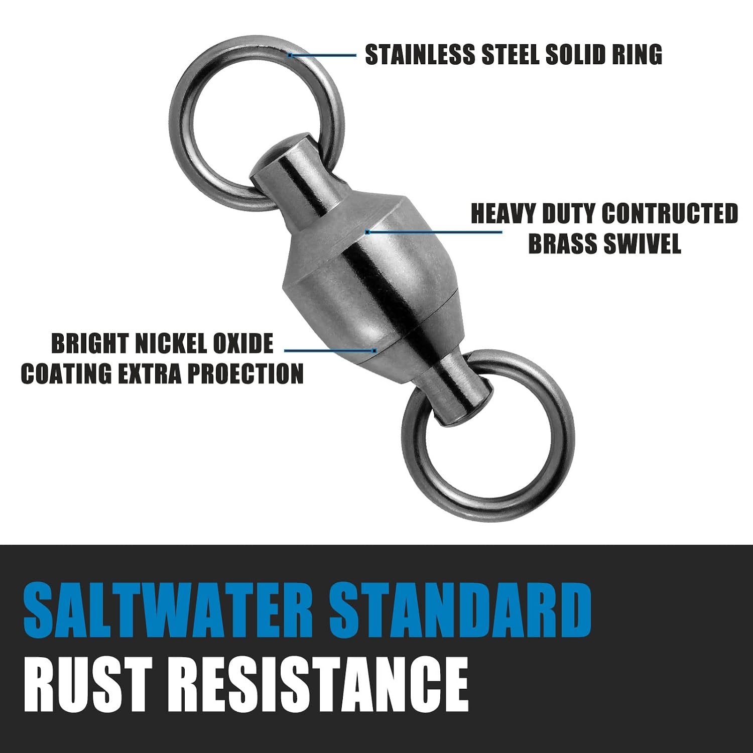 Dr.Fish 20 Pack Ball Bearing Fishing Swivels, Swivels Fishing Tackle Saltwater, Freshwater Stainless Heavy Duty Lure Leader Line Connector #10