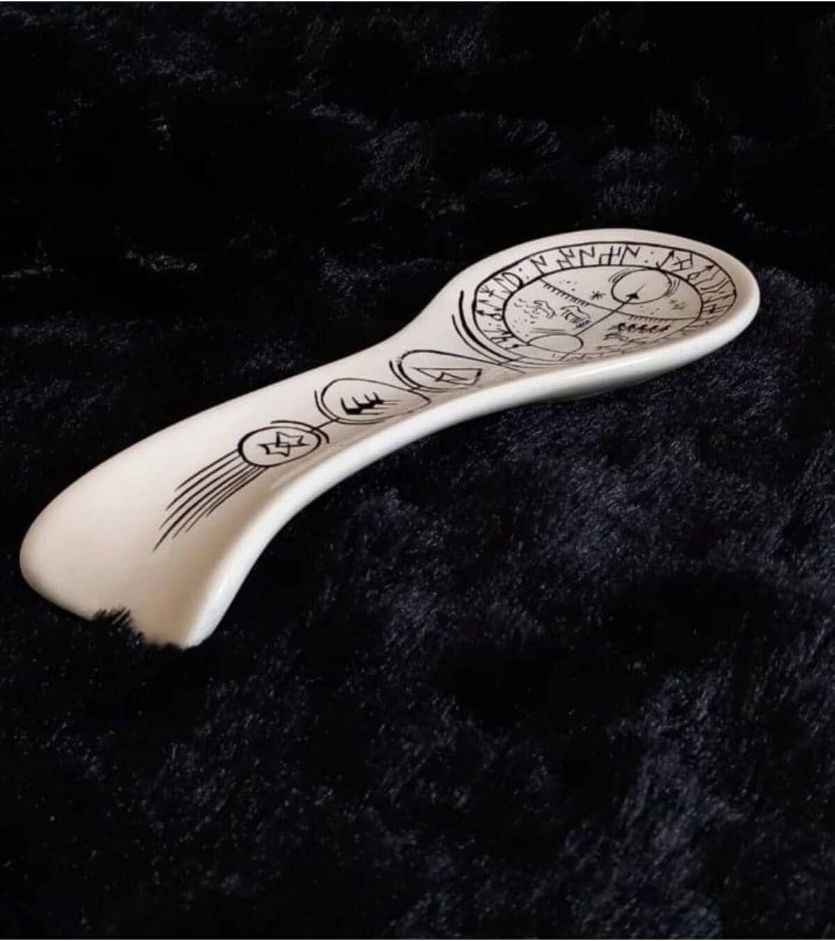 Spoon Rest Ceramic Turkish & Shaman Culture Design Black 11 x 27 cm Kitchen Utensil Holder Decorative Countertop Organizer - Black