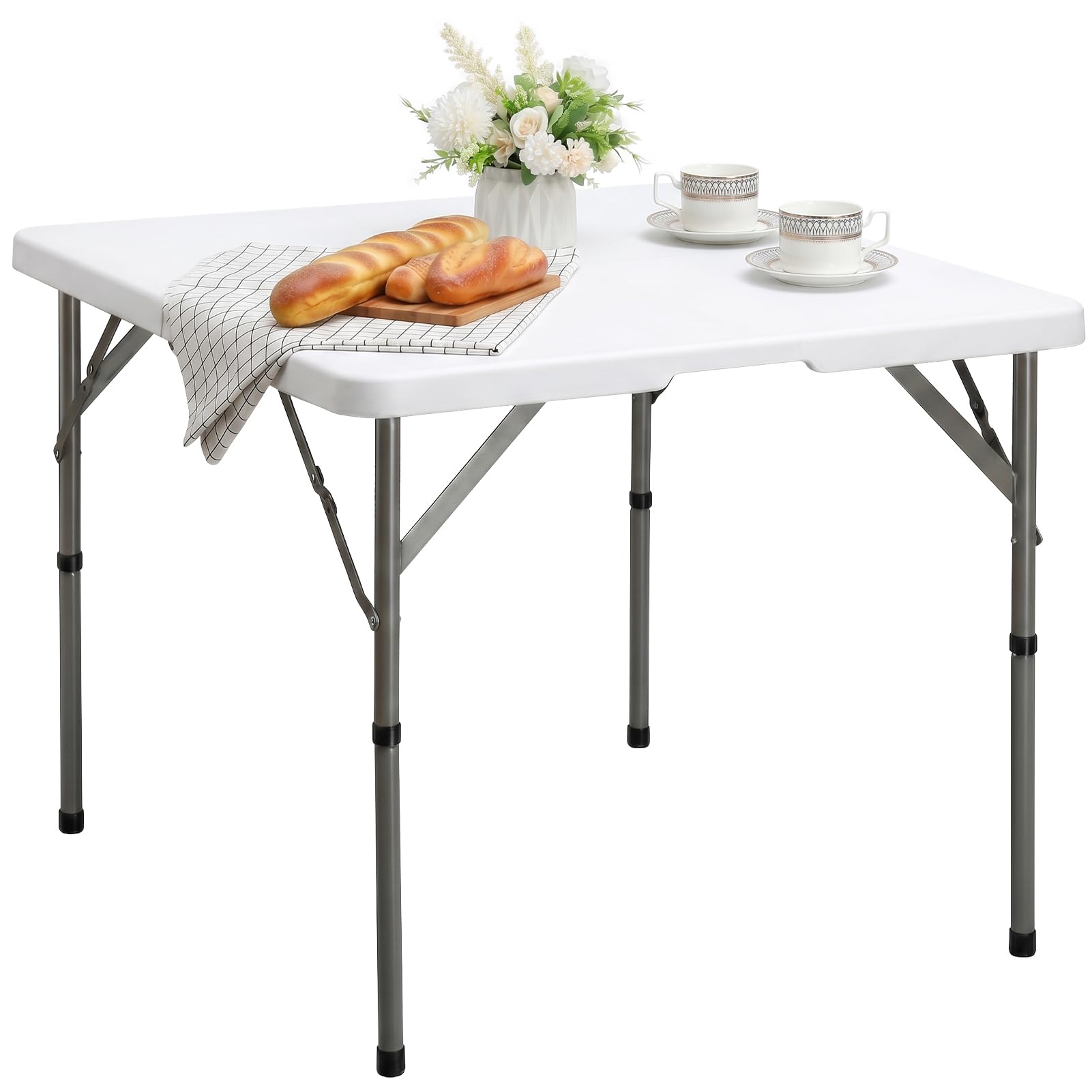 HollyHOME Tavolo Pieghevole Quadrato 87cm Piccolo Tavolo Portatile per Giardino Cucina Picnic Campeggio Tavolino Pieghevole per Feste Balcone Terrazza, Bianco