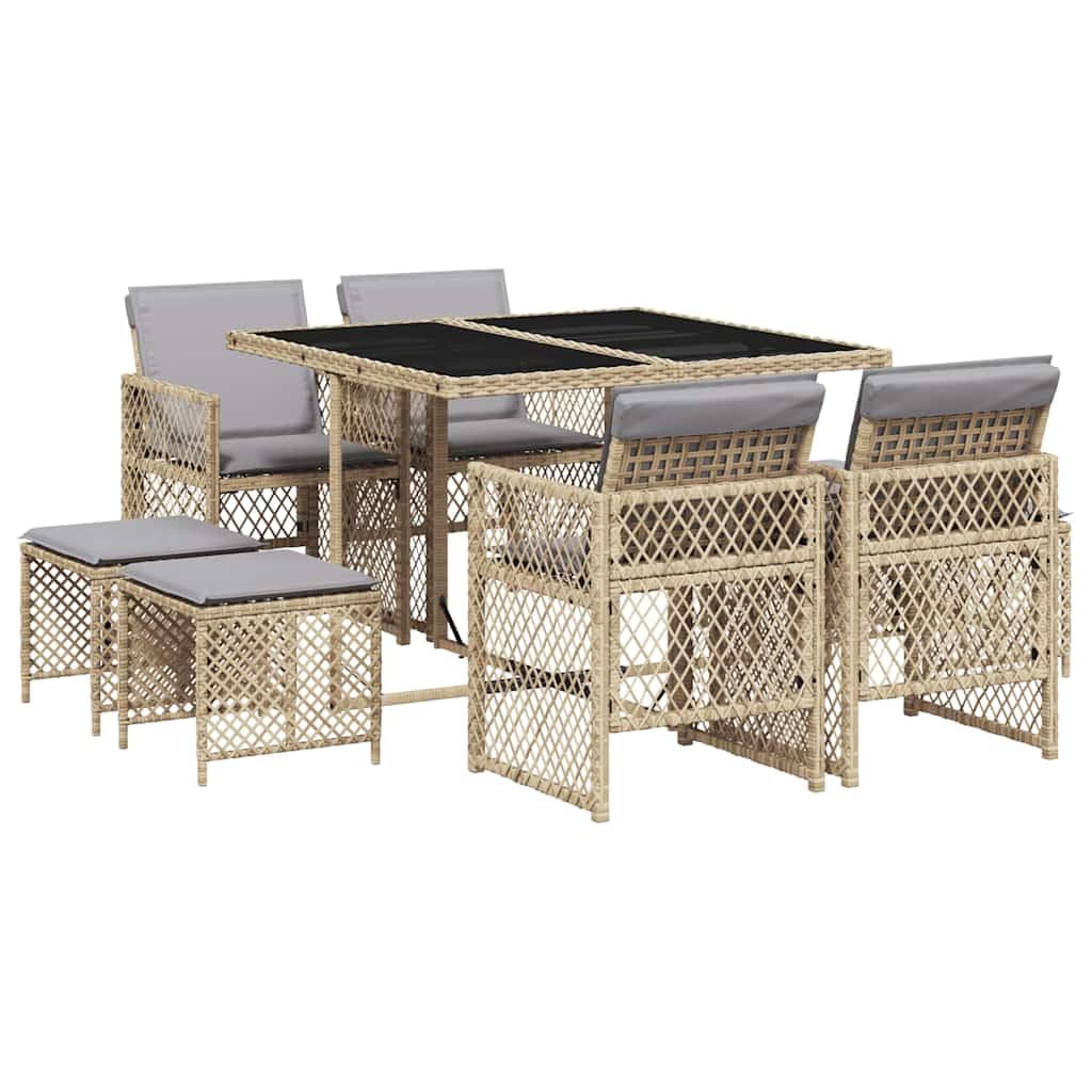 vidaXL Ensemble à Manger de Jardin 9 pcs avec Coussins Beige Poly Rotin - Mobilier d'Extérieur