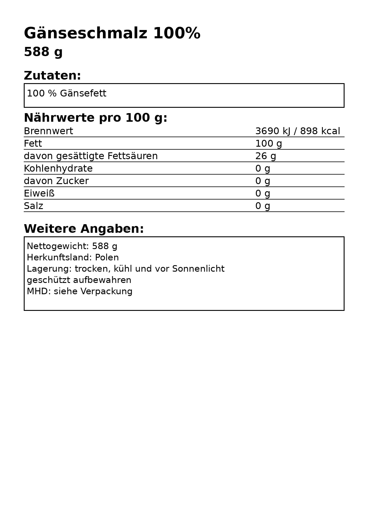 Schronisko Bukowina Smalec z Gęsi, 100% Naturalny Tłuszcz Gęsi, 588g/710ml