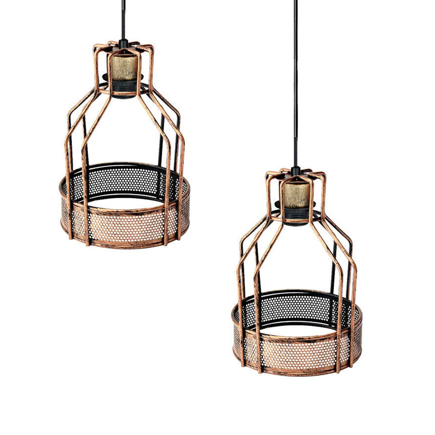 Vintage Industrial Metal Easy Fit Wire Cage Ceiling Pendant lamp Shades Ceiling Lighting Pendant Lights for Dining Room, Bedroom and Hallway (Brushed Copper Bird Cage 2 Pack)