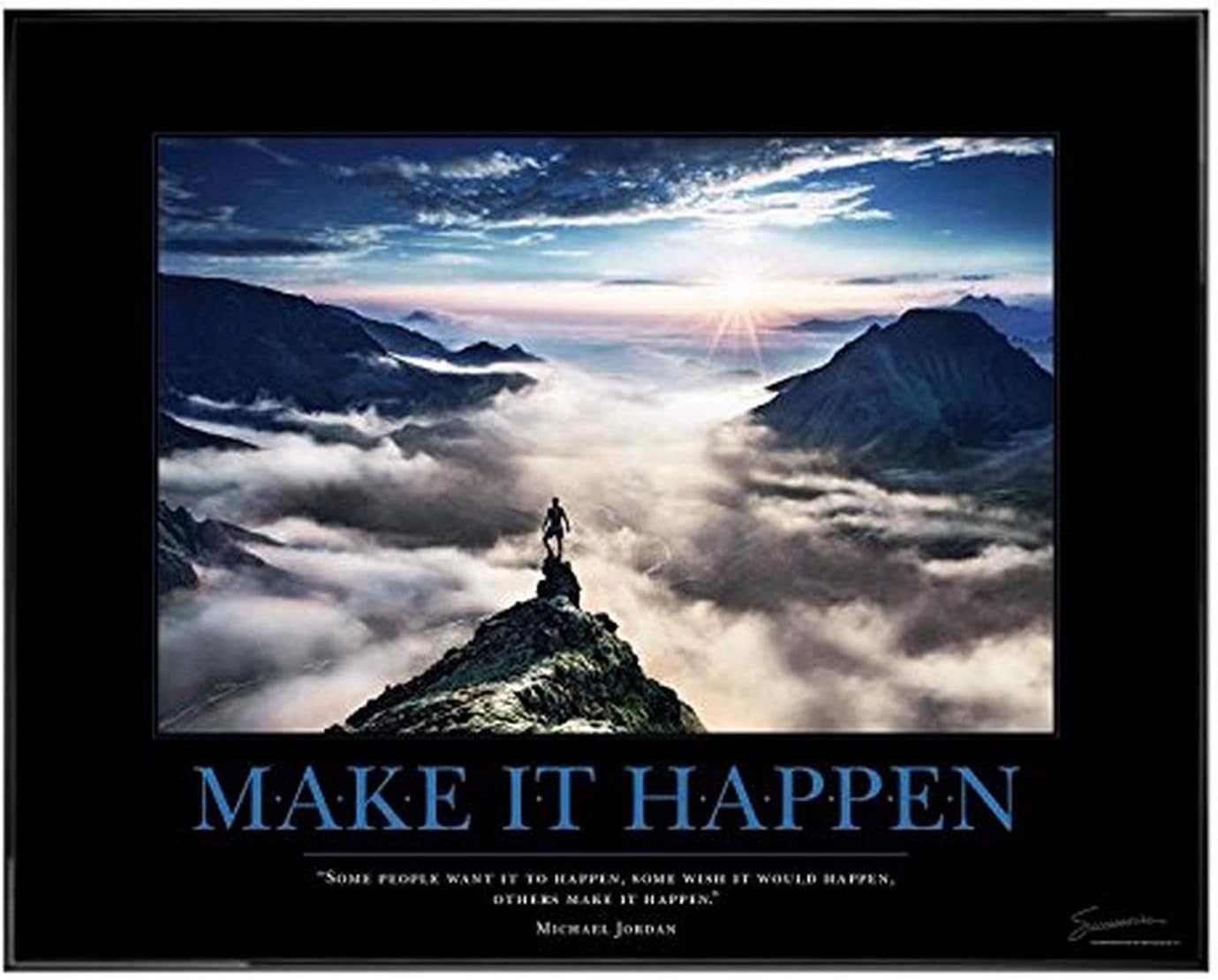 Successories 25 in. Black Aluminum Frame, No Mats-Make It Happen Mountain Motivational Poster