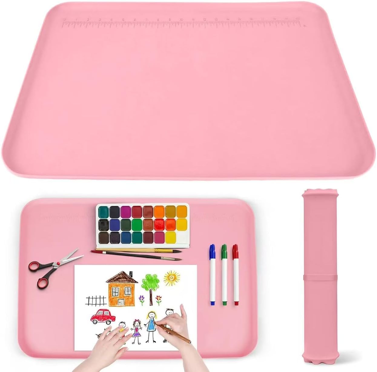 Premium Silicone Art Mat for Crafts, 24" x 16" Non-Slip Art Mat for Painting, Clay, Resin, Slime, Jewelry-Making, and Crafts – Waterproof & Easy to Clean, Raised Edges for Mess-Free Crafting (Pink)