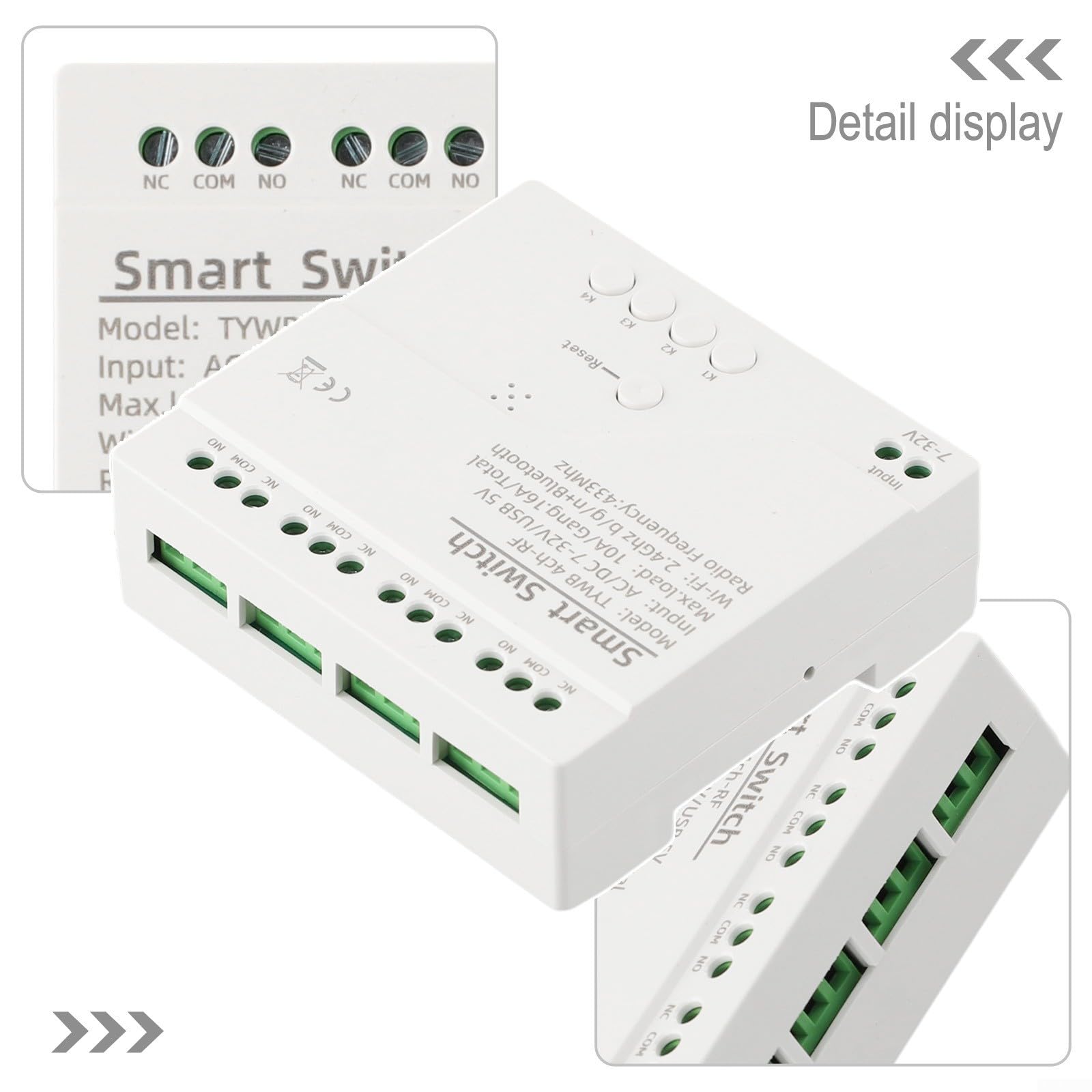 Interruptor de relé inalámbrico de 4 vías para interruptor de relé DC 5 – 32 V, autobloqueo con función de escritura para la aplicación Tuya Life, control remoto de 433 MHz, compatible con Google Home
