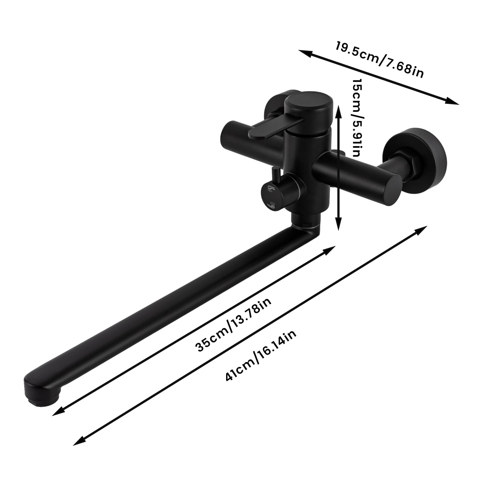 Grifo Monomando Pared con Pistola Pulverizadora para Cocina, Montaje en Pared, Acero Inoxidable Cepillado, Grifo Fregadero Giratorio 360°, Tubo Giratorio de 35 cm