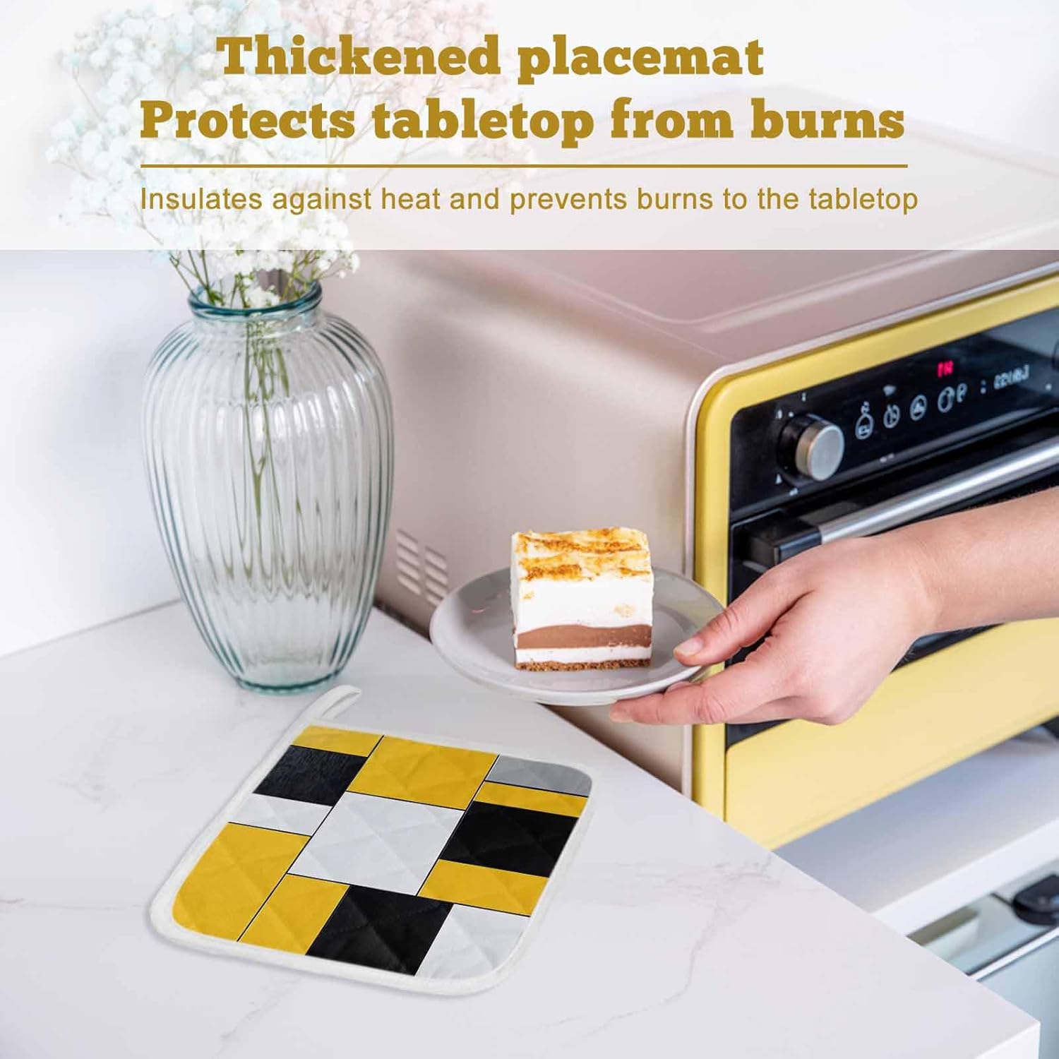 Pot Holder Set of 5 White Black Yellow Patchwork Potholder Heat Proof Non Slip Pot Holders, Abstract Geometric Hot Pads Potholders for Kitchen Cooking Baking BBQ