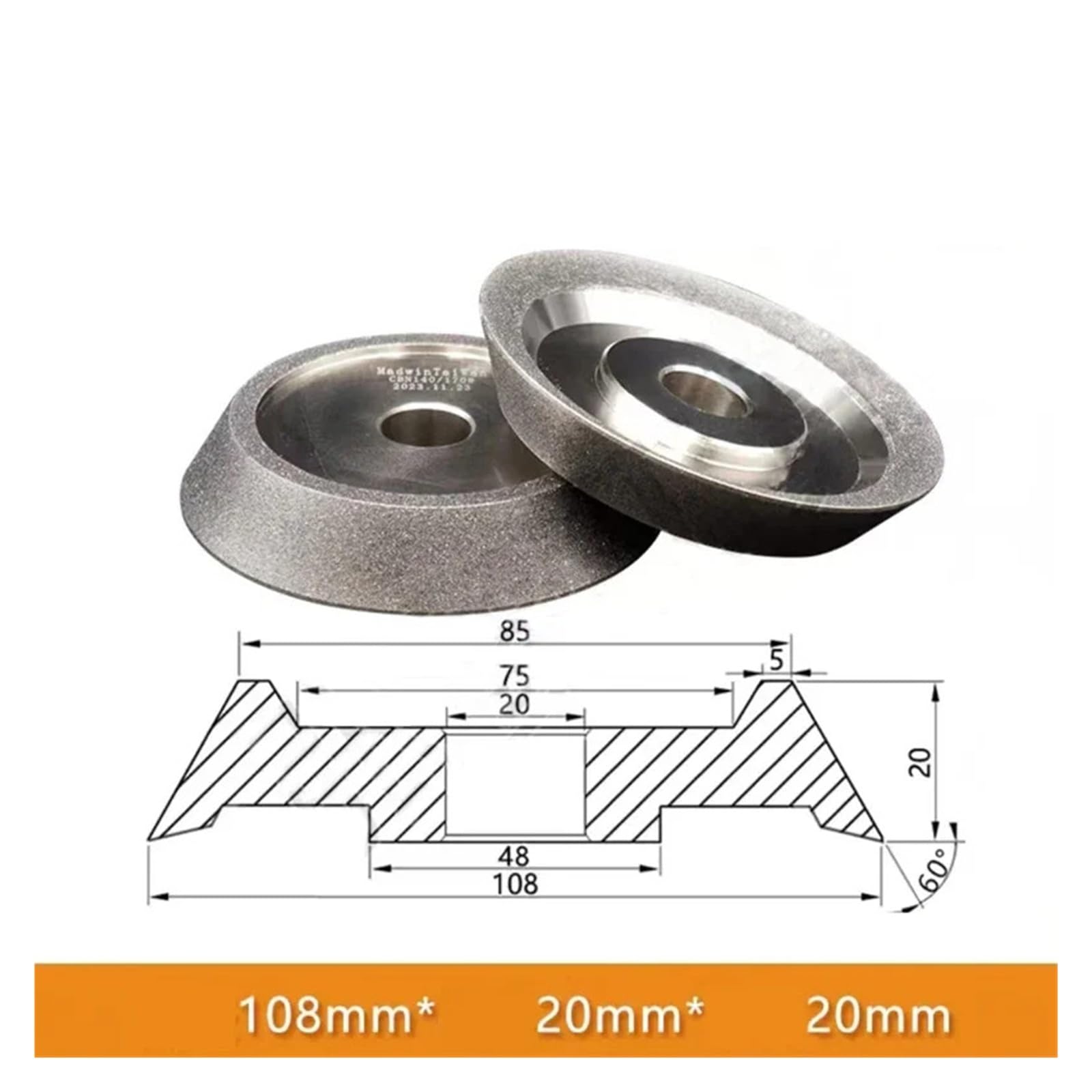 Fresa Broca CBN Rectificadora Rueda de aleación de diamante Acero de alta velocidad 108 mm Grano 140/170