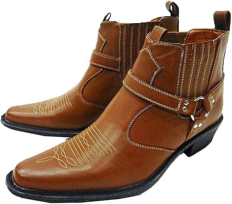 Us Brass Men's Tan Classic Texas Cowboy Western Harness Ankle Boots Sizes 6-12