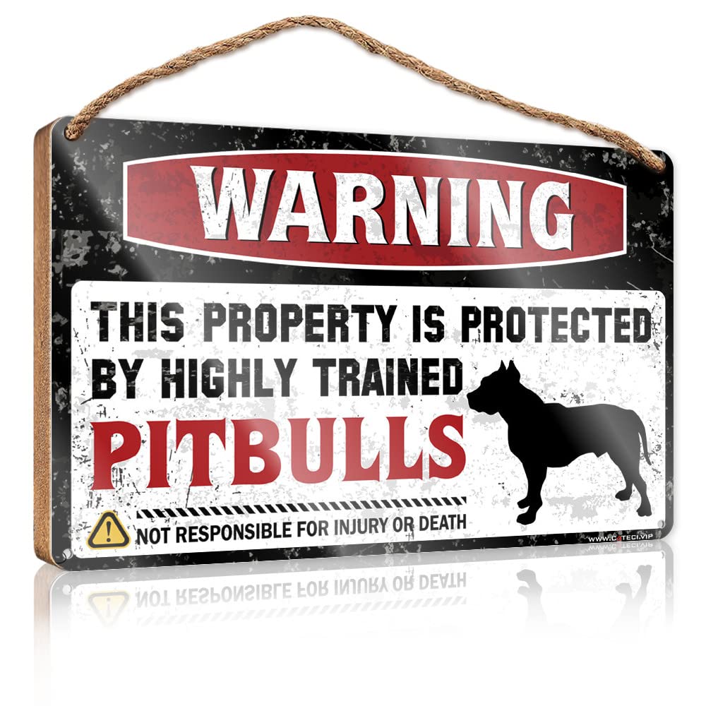 YYHLEH Home Sweet Home Signs Wall Decor Warning This Property Is Protected By A Highly Trained Pitbulls Wooden Sign(15X28CM)