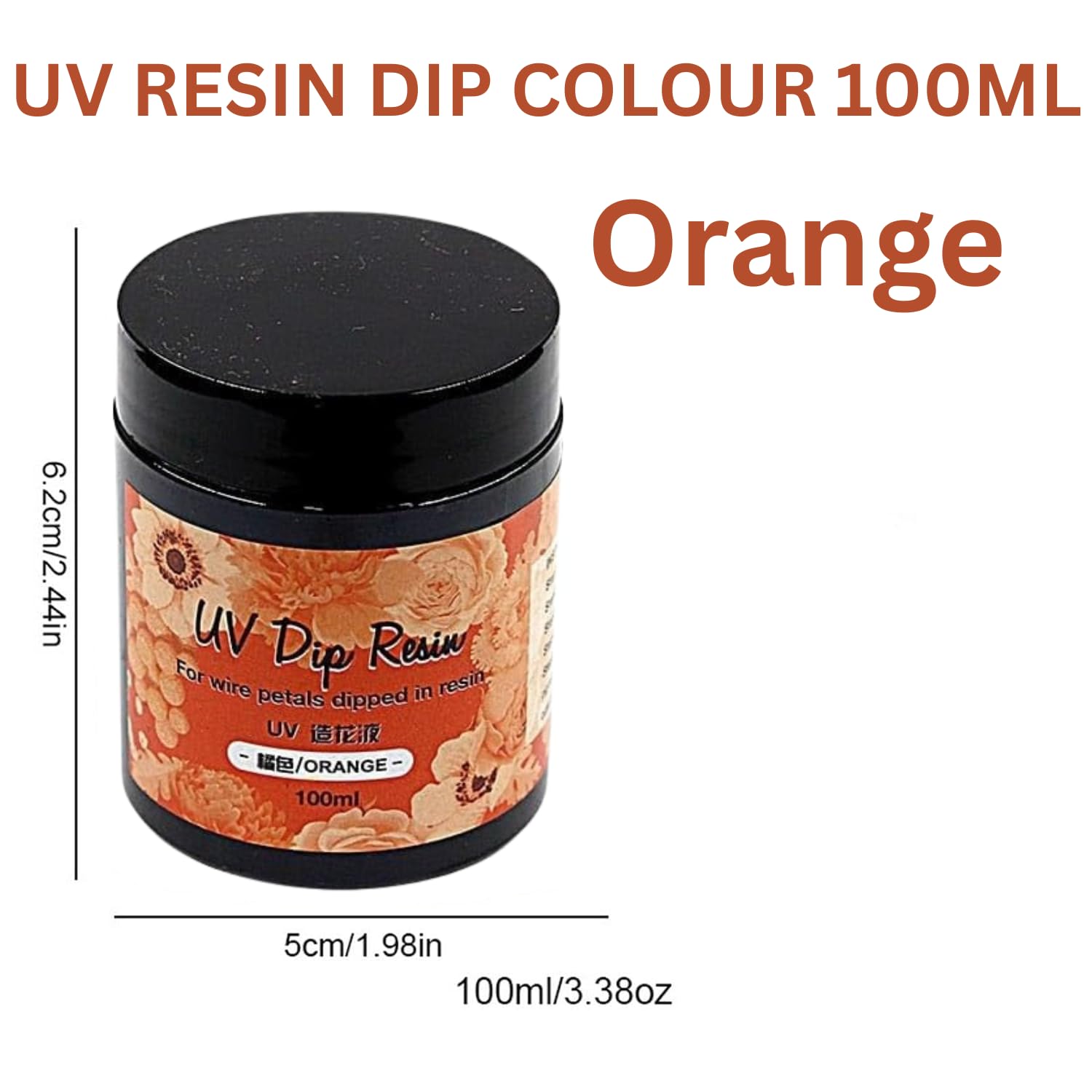 Pixora UV Resin Dip Glue for Flower Making - 100ml Professional Wire Petal Resin Liquid for Jewelry Making, DIY Crafts, High Transparency, Quick Drying & Non-Yellowing (Orange)