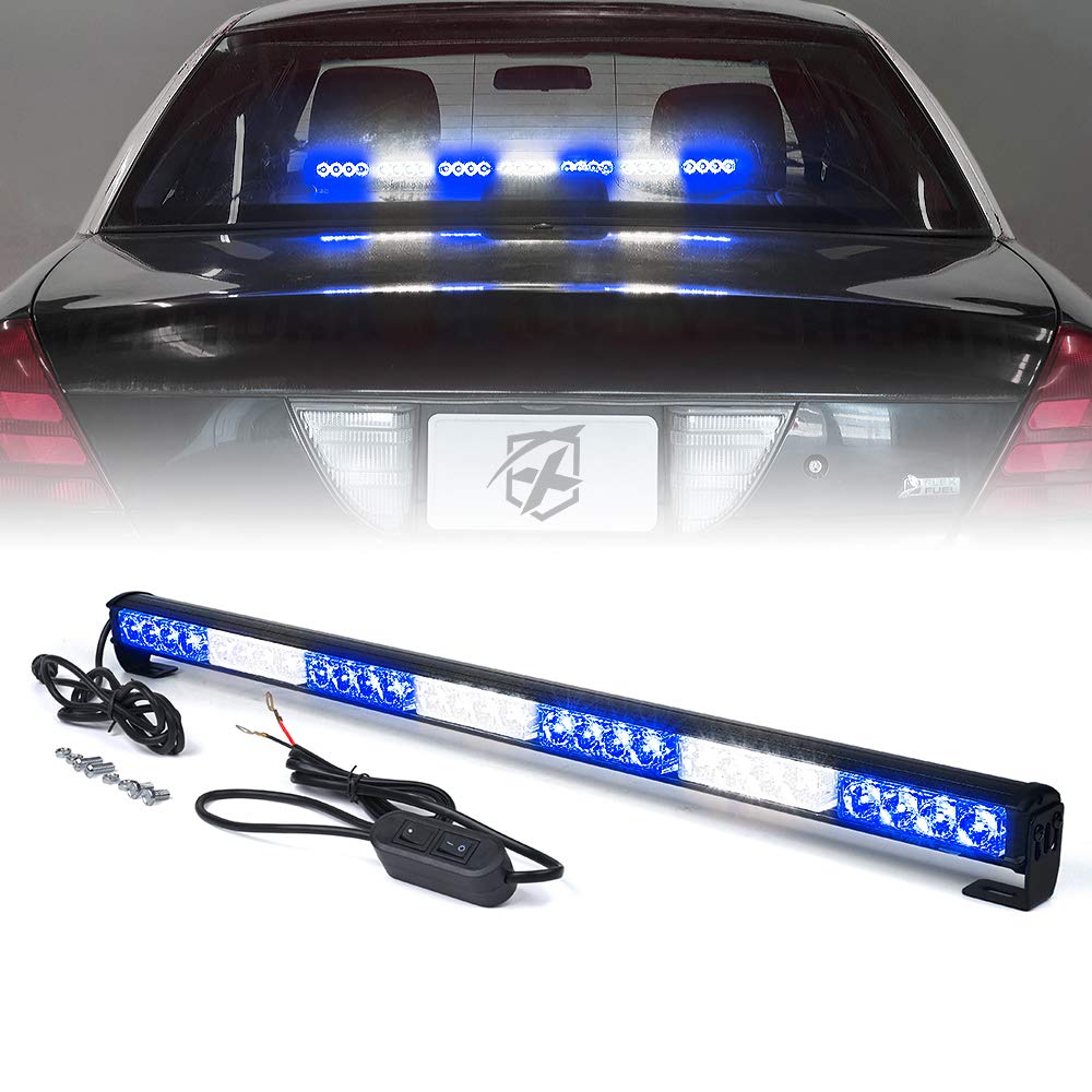 Xprite31.5 Inch LED Traffic Advisor Strobe Light Bar, 21 Flashing Patterns w/Suction Cup Mount, Windshield Deck Emergency Police Lightbars for POV Volunteer Vehicles Pickup Trucks SUV UTV White Blue