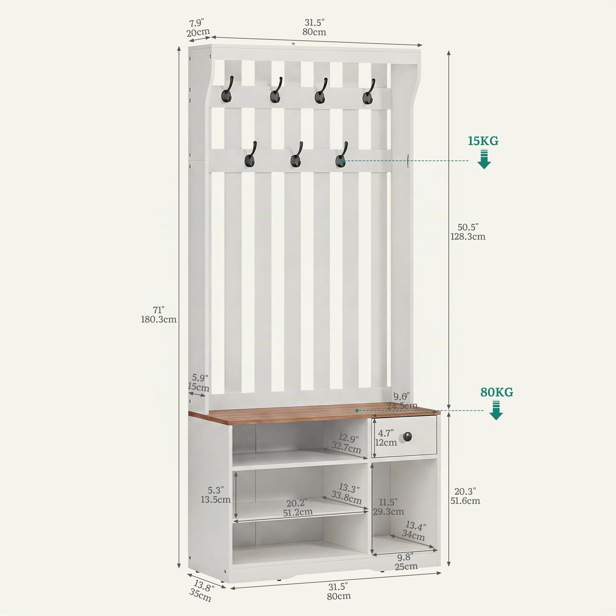 YITAHOME Garderobenständer mit Schuhbank, 7 Haken Stoff Schublade Garderobe
