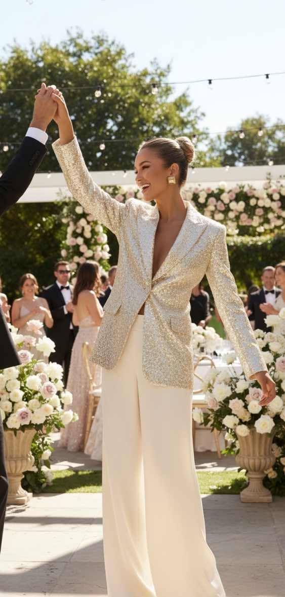 Sequin Womens Suit 2 Piece Peak Lapel Pant Suits for Women Dressy One Button Glitter Prom Tuxedo for Wedding Guest