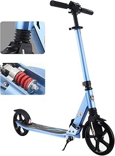 MERTNK Adult scooters,Portable Folding Adult Kick Scooter with Kickstand, Dual Suspension U Push Scooter f Commuting/Leisure/Transportation, Gift for Girls and Boys (Color : Blue)