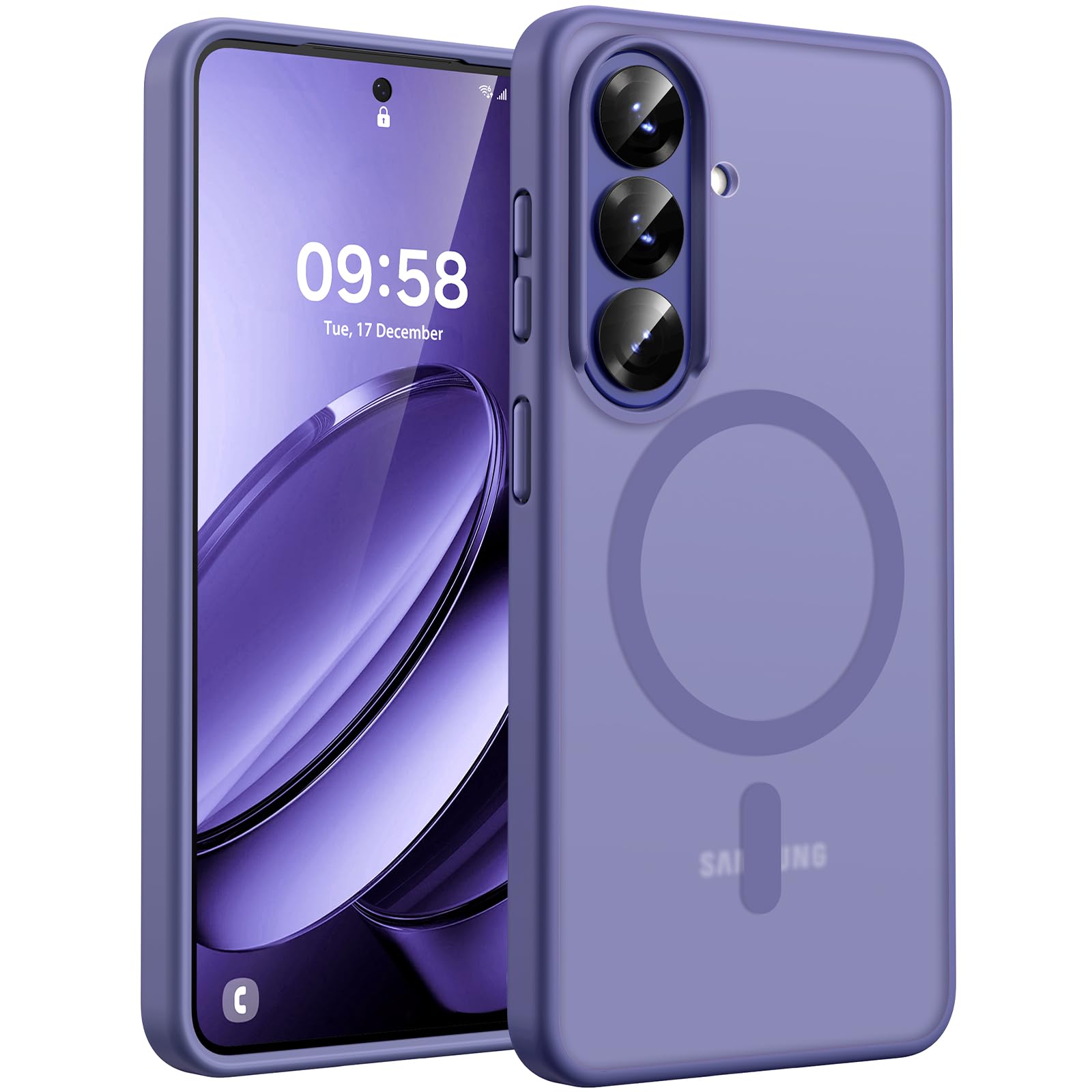 TOCOL for Samsung Galaxy S26 Case, Compatible with MagSafe, Lavender Gray | Built-in Magnets, Full Camera & Military-Grade Protection, Anti-Slip Shockproof Slim Translucent Matte Back Phone Cover Galaxy S26 Lavender Gray