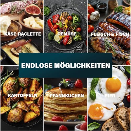 Foto von Princess Raclette 6 Grill Party, Für 2–6 Personen, Runde Steingrillplatte Ø30 cm, Gleichmäßige Hitzeverteilung, Spülmaschinenfeste Pfännchen, Ideal für Camping & Zuhause, 01.162725.01.001