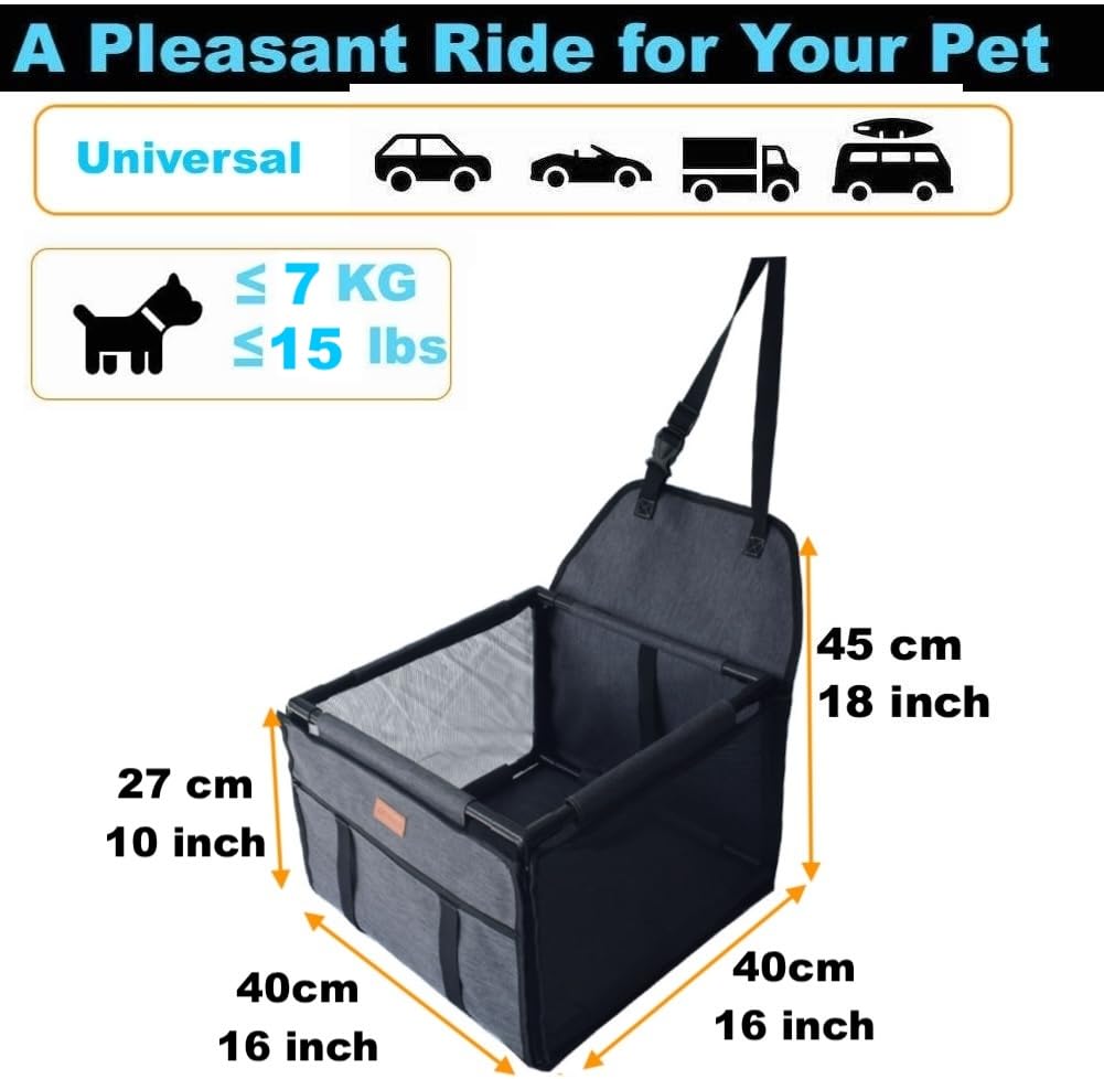 GoBuyer Waterproof Pet Dog Car Seat Booster Carrier Box and Basket with Seat Belt Harness Restraint for Puppy Cat Travel (Grey, Standard 40x40cm) — view 4