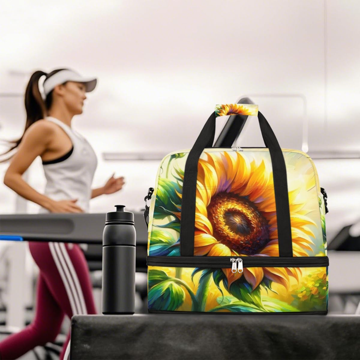 Golden Sunflower Flower Large Travel Duffel Bag for Women Men Gym Bag Weekender Overnight Bags With Shoe Compartment Foldie Travel Tote Bag Carry On Personal Item Bag for Travel Gym Sports