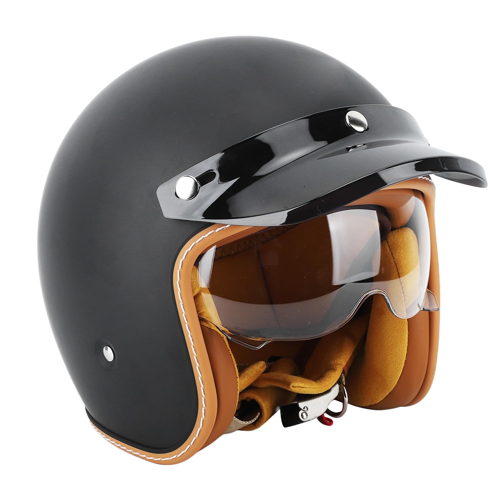 Cascos Jet 3/4, Protección Solar Negro Mate, Estilo Retro, Cascos de Moto Outdoor Muy Cómodos (L)