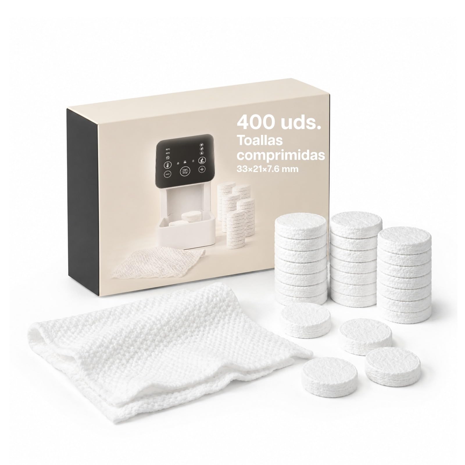 Toallas Faciales Desechables Comprimidas 400 Piezas de MMOBIEL – Toallas Faciales de Celulosa 33×21×7,6 mm – Suaves y Absorbentes – Paños de 6 mm Expandibles para Spa, Salón y Cuidado de la Piel