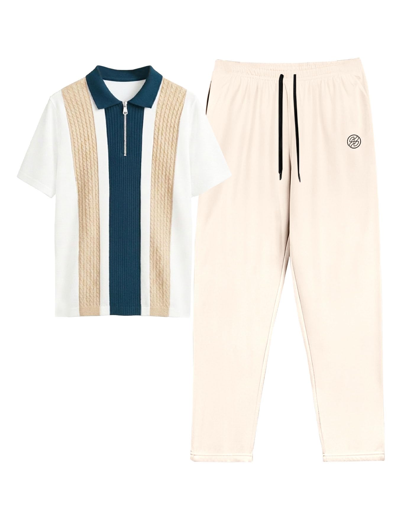 enitor Men’s Apparel Set, Graphic Round Neck T‑Shirt + Off‑White Track Pants with Drawstring Waist – Casual Wear, Athleisure Outfit, Streetwear Loungewear Fashion-picture-34