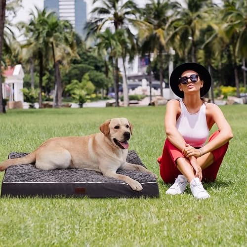 Large Orthopedic Dog Bed For Medium, Large And Extra Large Dogs, Egg-Crate Foam Pet Bed Mat With Rose Plush Removable Cover, Waterproof Lining, And Non-Slip Bottom, Machine Washable #TOP1