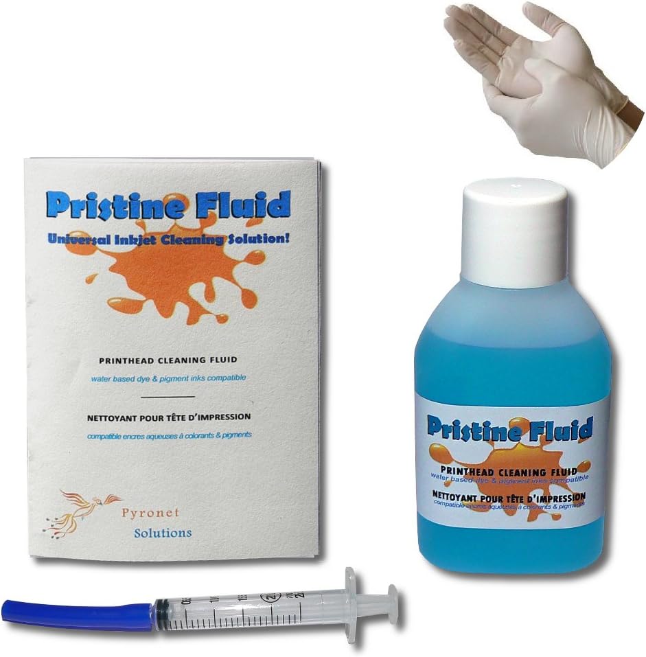Pristine Fluid cleaning kit for printers - Epson, Brother.Cleaner for unblocking and cleaning print heads and nozzles. 50 ml