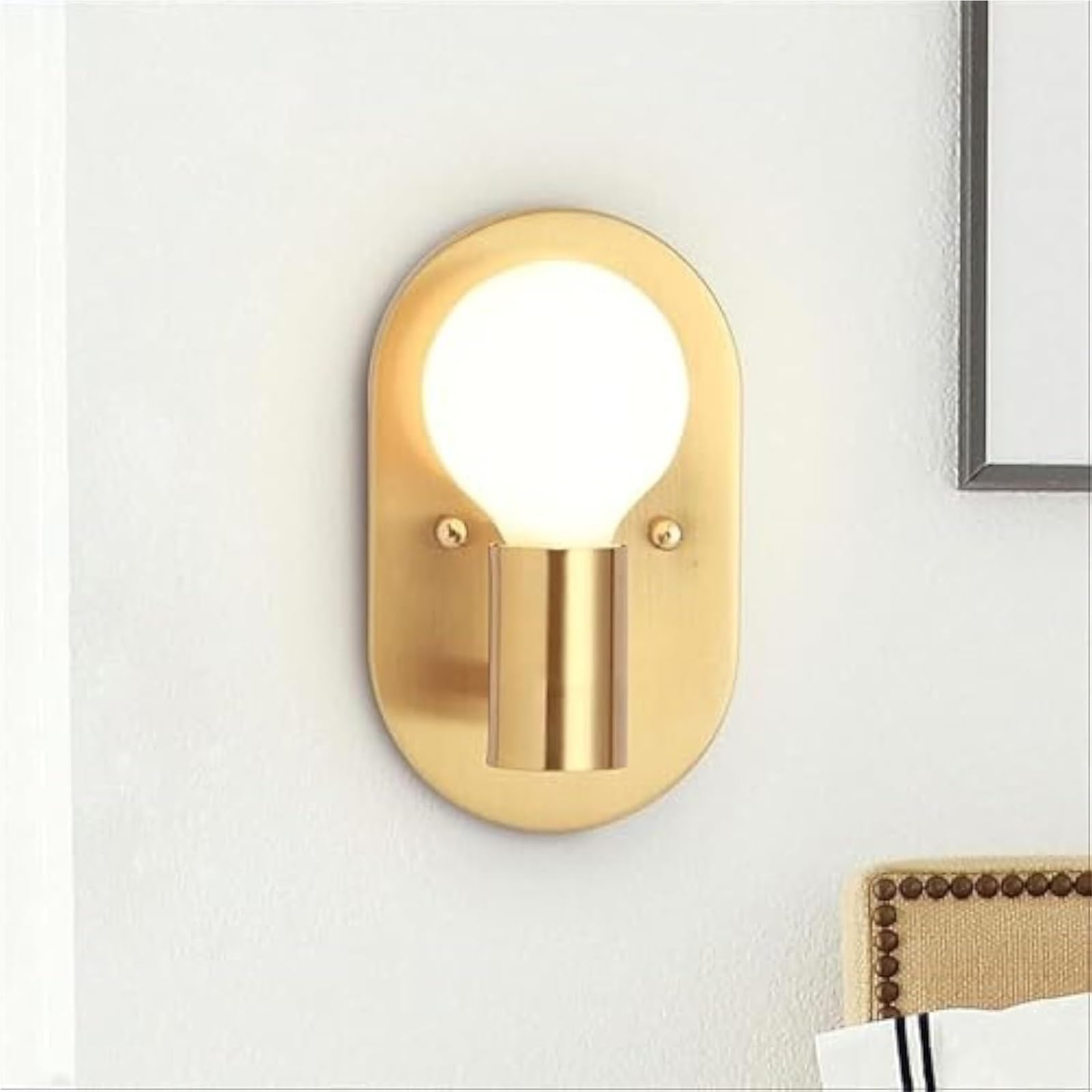 Europejska złota lampa ścienna E27 w stylu retro, owalna, metalowa, do sypialni, na korytarz, dekoracja nocna, lampa sufitowa
