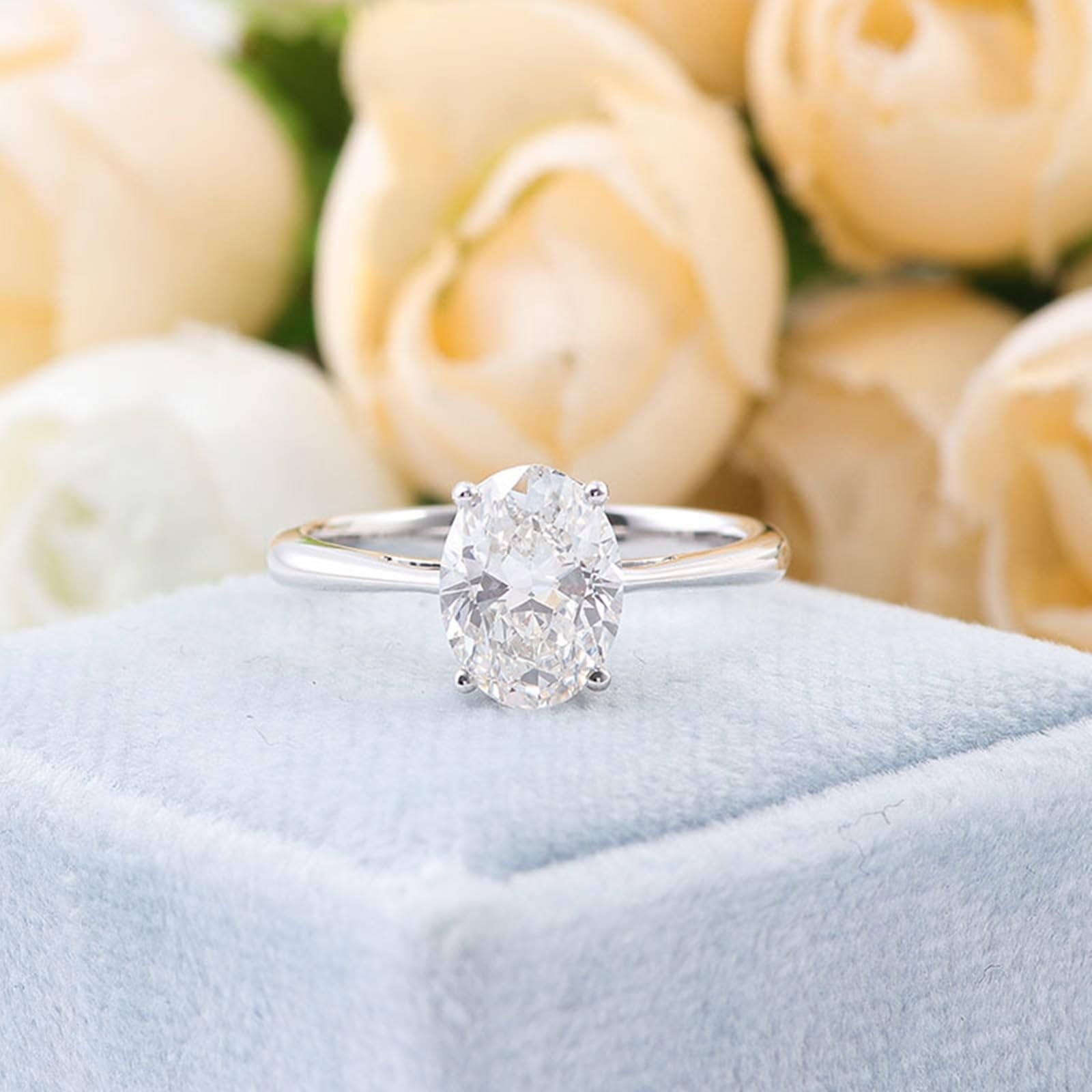 Platin Ring Frauen Moissanit, Verlobungsring Klassischer Ovaler Solitär-Moissanit Ringe Frauen